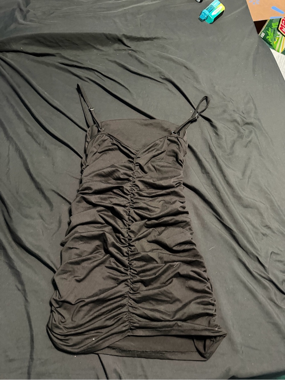 SHEIN Black Ruched Mini Dress with Adjustable Straps